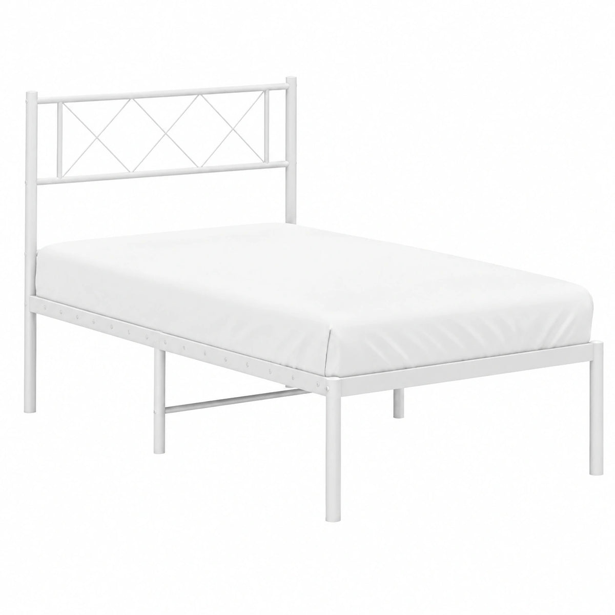 Testiera Bianco 100 × 200 cm, Giroletto con Testiera Metallo Bianco 100 × 200 cm Letto Completo con Struttura Robusta e Moderno per Camera da Letto