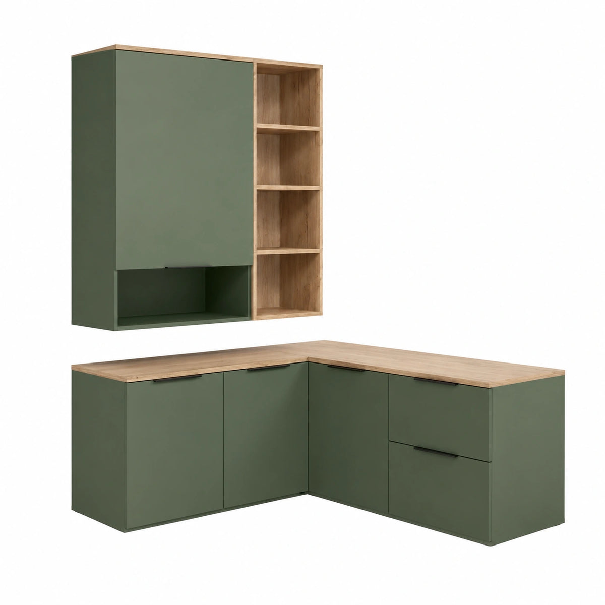 Livinity Parete attrezzata soggiorno Piave, Verde, 5 parti