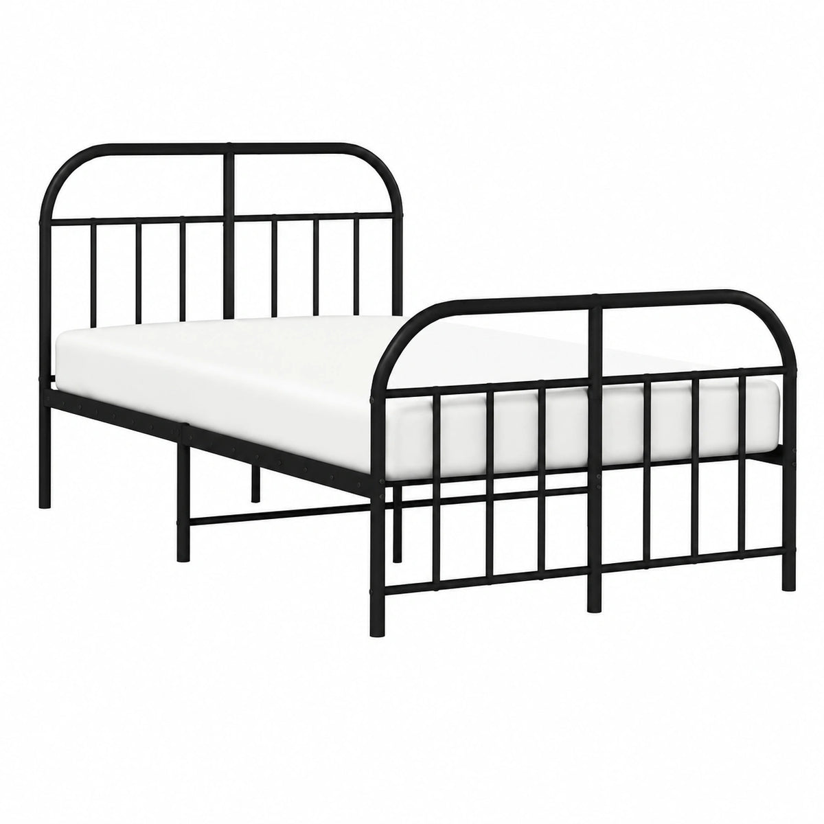 Testiera e pediera letto matrimoniale moderno 120 × 190 cm, Giroletto con Testiera e Pediera Metallo Nero 120 × 190 cm Letto Completo con Struttura