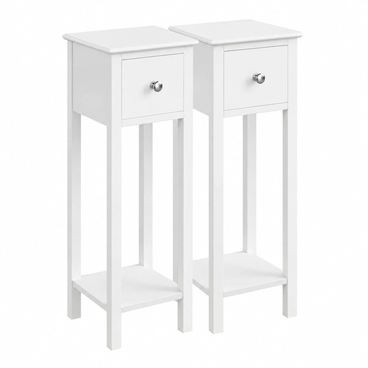 Yaheetech set 2 Comodini Stretti Bianchi Moderni 25 × 25 × 70 cm Bianco, set di Comodini Alti per Camera e Salotto, Ideali per Spazi Piccoli