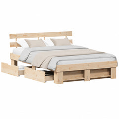 Letto, 140 × 200 cm, in legno di pino, marrone, con testiera