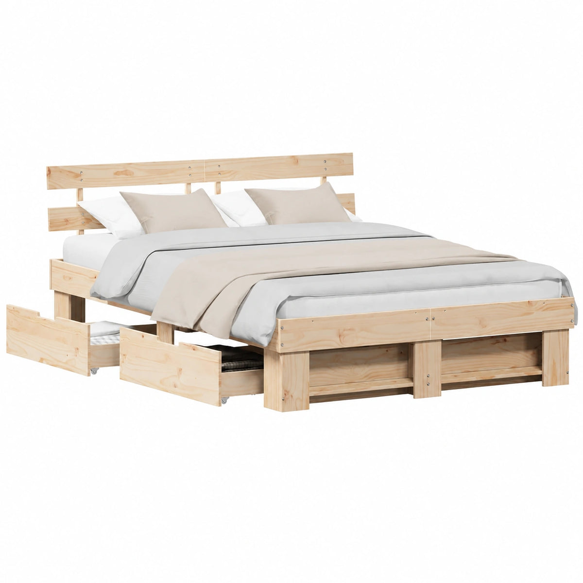 Letto, 140 × 200 cm, in legno di pino, marrone, con testiera
