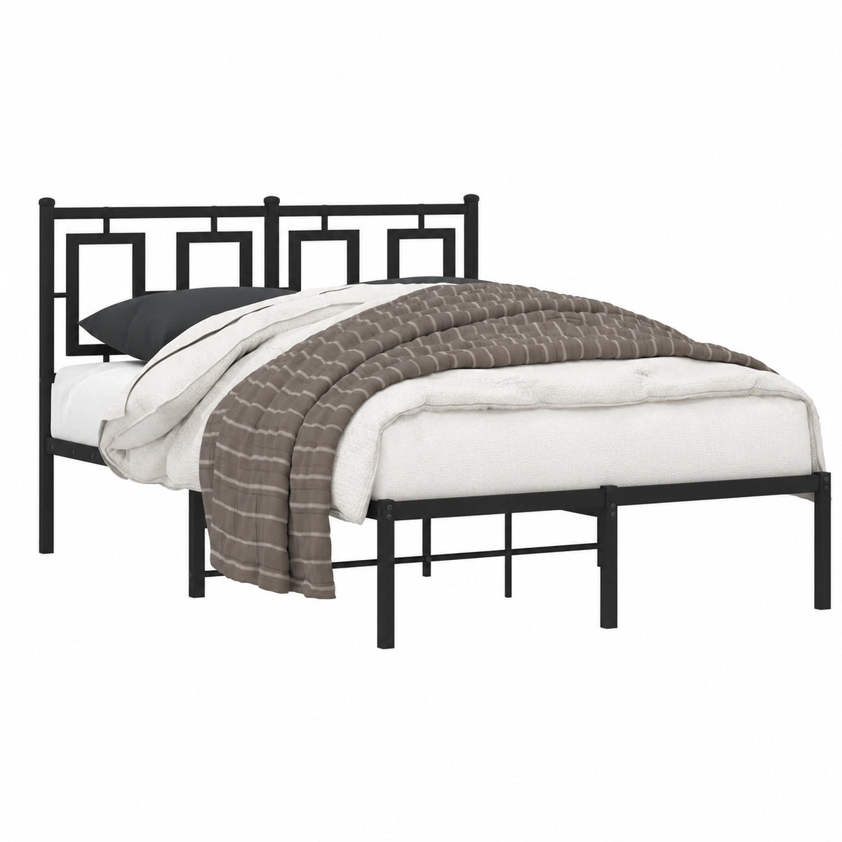 Testiera elegante giroletto singolo, Giroletto con Testiera in Metallo Nero 120 × 190 cm Letto Completo con Struttura Resistente e Moderno per Camera