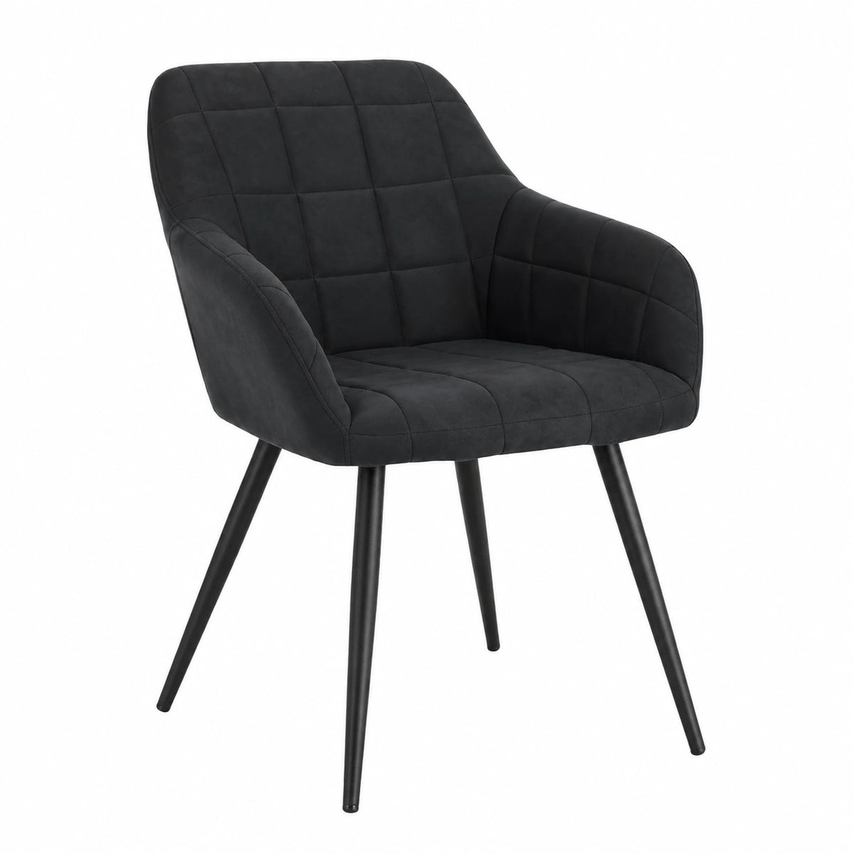 Sedia per Sala da Pranzo Imbottita, Poltroncina in Lino, Con Braccioli e Schienale, Gambe in Metallo, Moderna