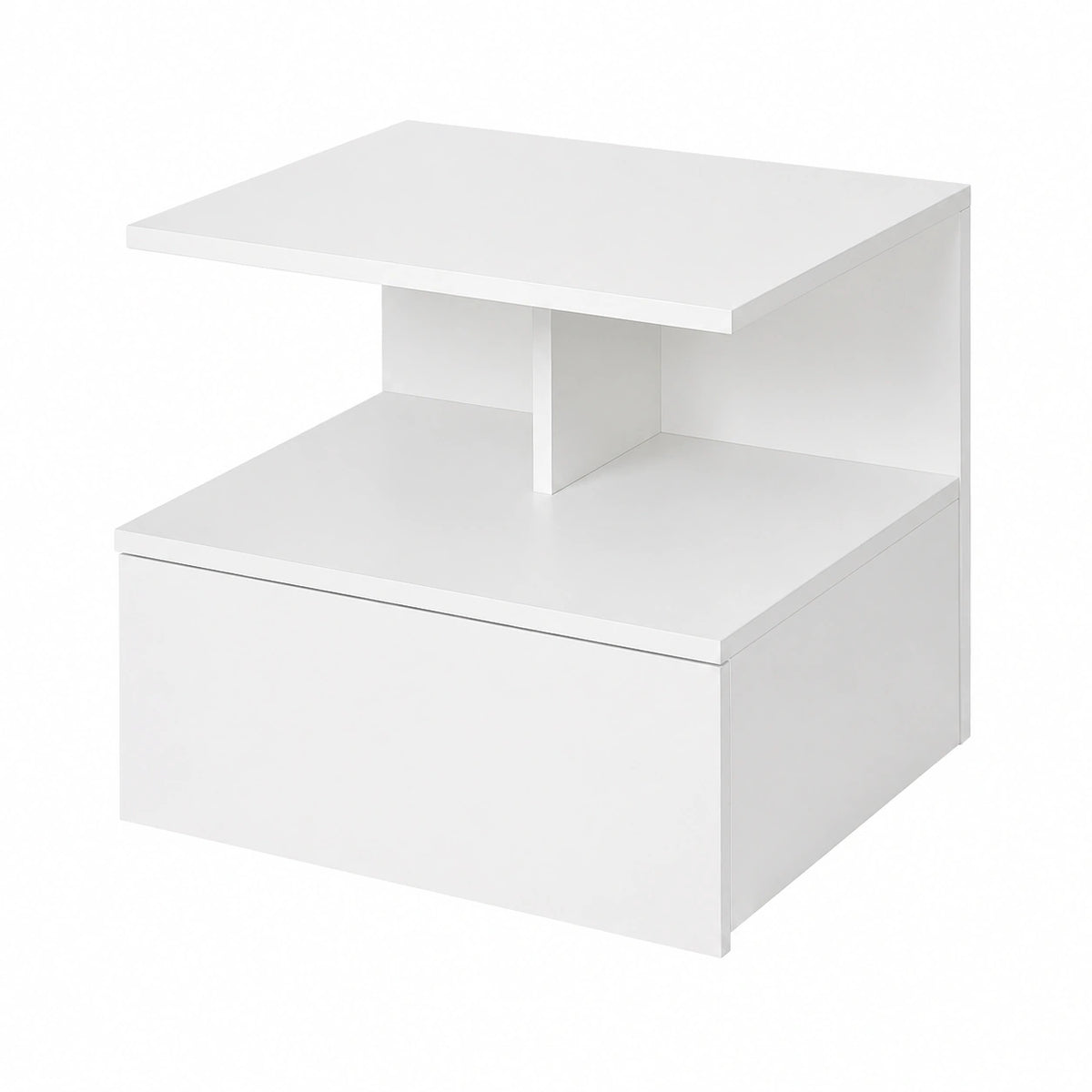 Comodino Sospeso, in Legno, 40 × 35 × 31 cm, Bianco, Comodino per Camera da Letto con 1 Cassetto e 1 Scomparto Aperto