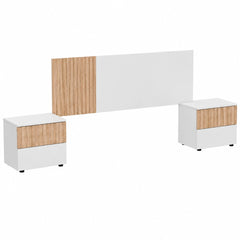 Letto Con Testiera Matrimoniale Da 176 cm E 2 Comodini Con Cassetti Testata Letto Arredo Moderno Per Letti 135 150 160 cm Rovere E Bianco