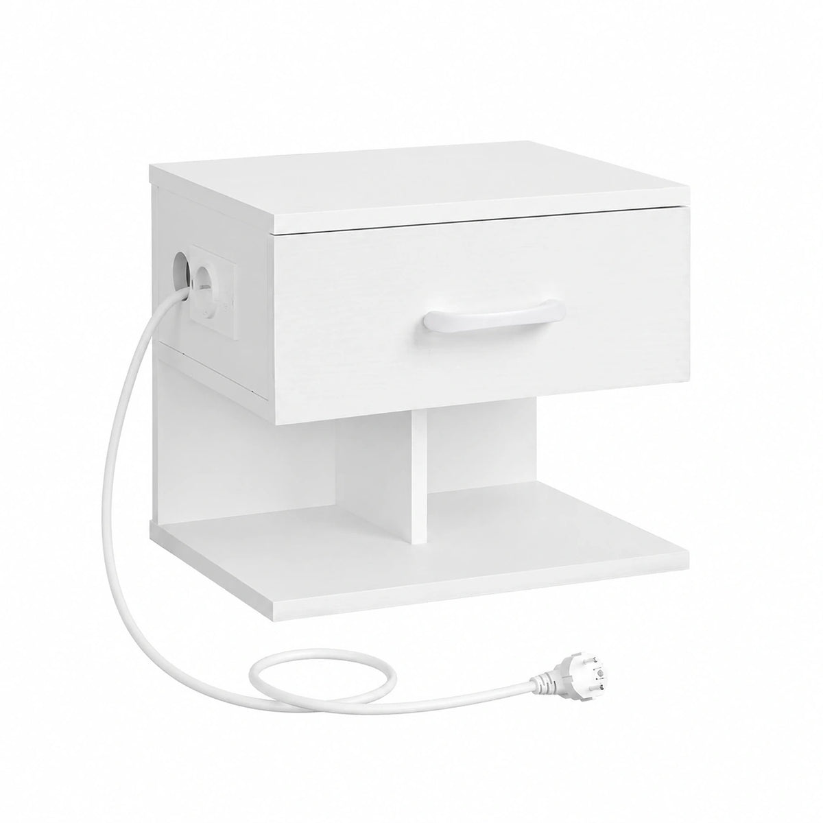 Comodino Sospeso, Comodino da Parete con Stazione di Ricarica e Cassetto, 1 Presa Standard e 2 Porte USB, per Camera da Letto, Bianco EWT127CBZP201