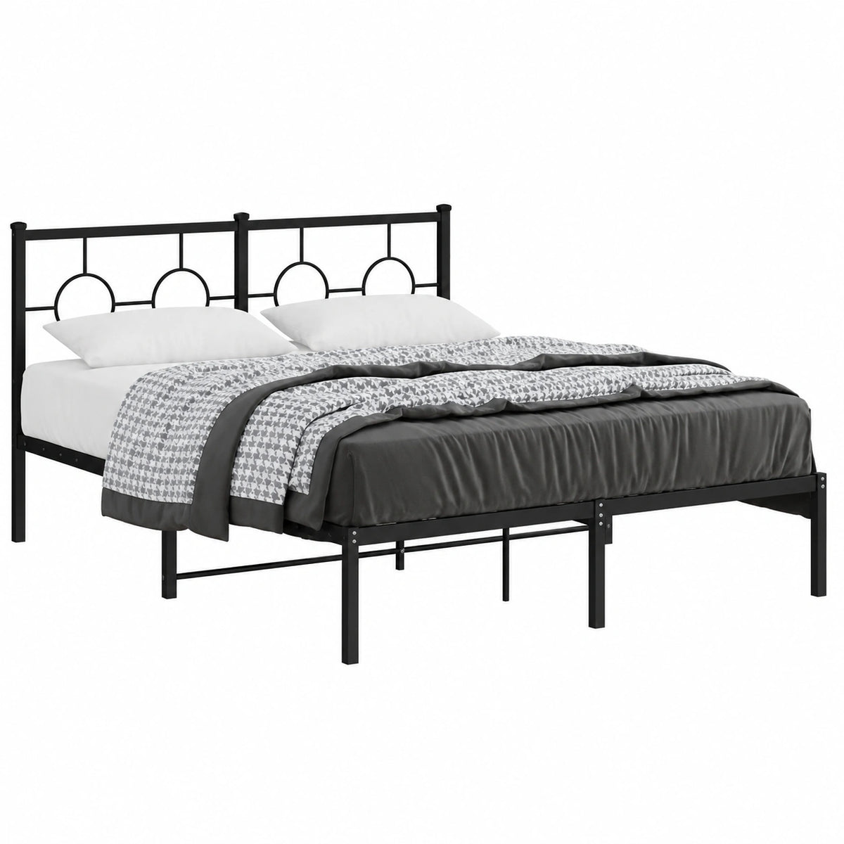 Testiera 135 × 190 cm, Giroletto con Testiera in Metallo Nero 135 × 190 cm Letto Completo con Struttura Rinforzata e Montaggio Facile per Camera