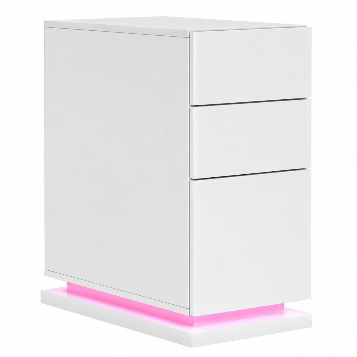 Comodino Lucido Bianco Comodino con presa Tavolino con 3 cassetti Comodini con Striscia luminosa a LED adatto per camera da letto, soggiorno