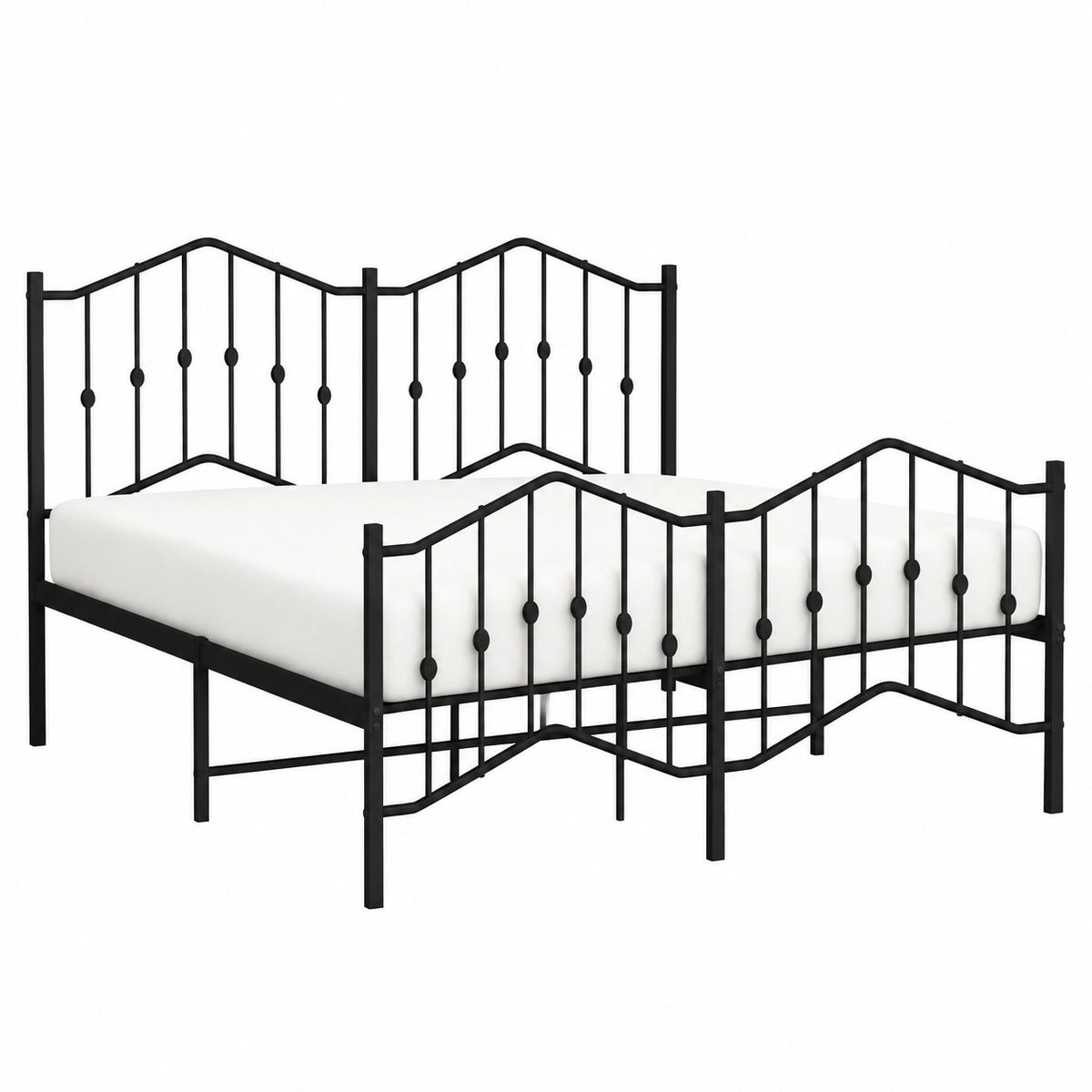Metallo nero verniciato a polvere struttura stabile industriale, Giroletto con Testiera e Pediera Metallo Nero 135 × 190 cm Letto Completo