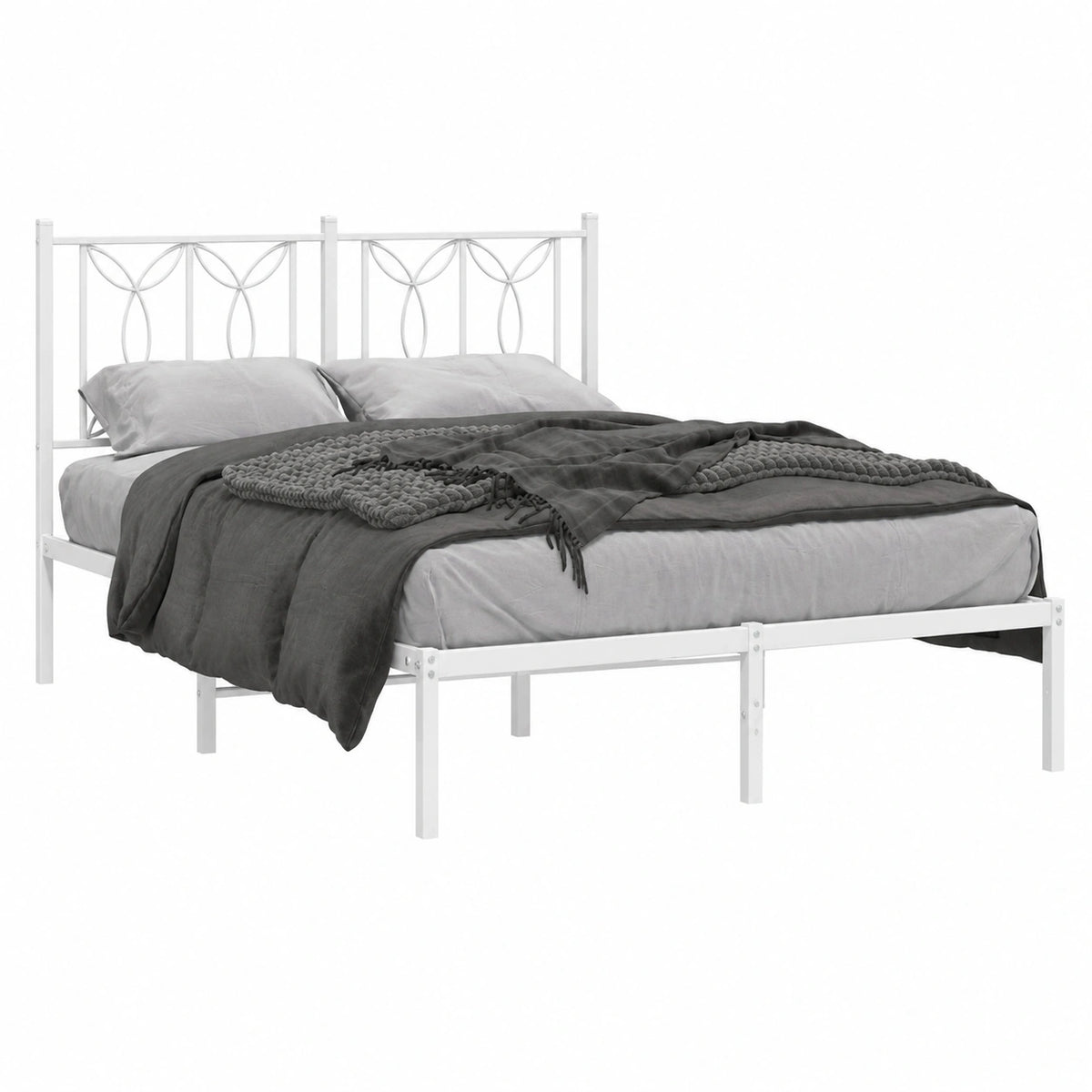 Testiera Elegante 135 × 190, Giroletto con Testiera Metallo Bianco 135 × 190 cm Letto Completo con Struttura Robusta e Moderno per Camera da Letto