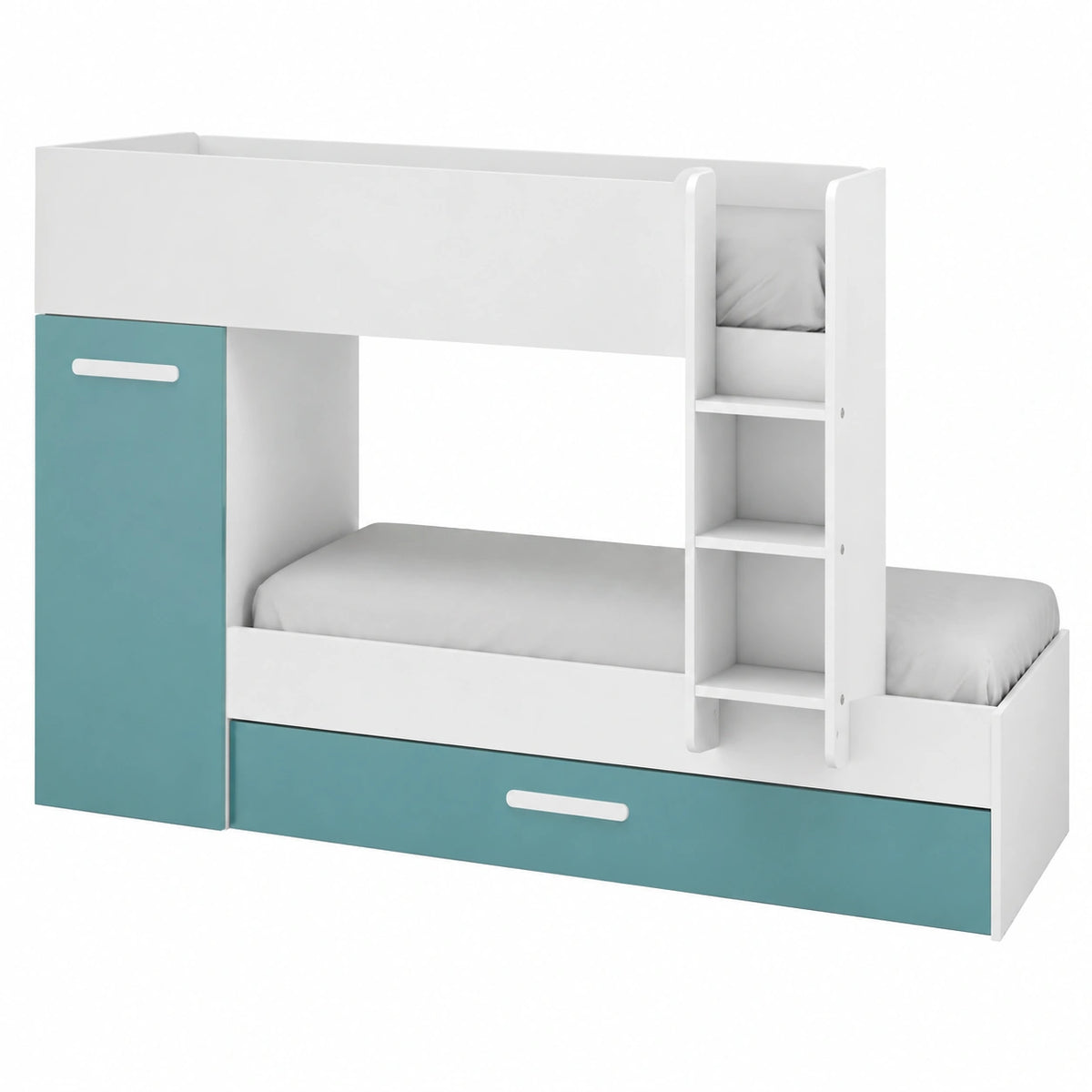 Letto Completa, Cameretta per Bambini, set per arredo a Ponte, 244 × 112 h150 cm, Azzurro e Bianco