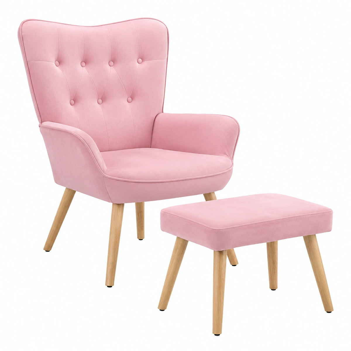 Poltrona con Sgabello da Soggiorno, Poltroncina con Pouf Poggiapiedi da Salotto, Sedia per Camera da Letto Imbottita con Rivestimento in Velluto