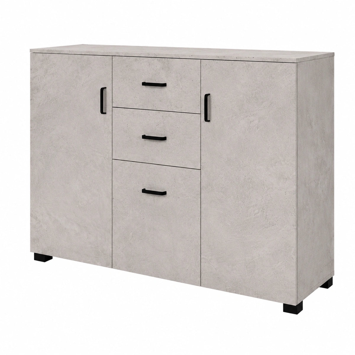 Credenza Multiuso Salvaspazio con 5 Ripiani Interni e 2, cemento, 5 Ripiani Interni, 2 Cassetti, Per Soggiorno e Cucina, Moderno e Robusto