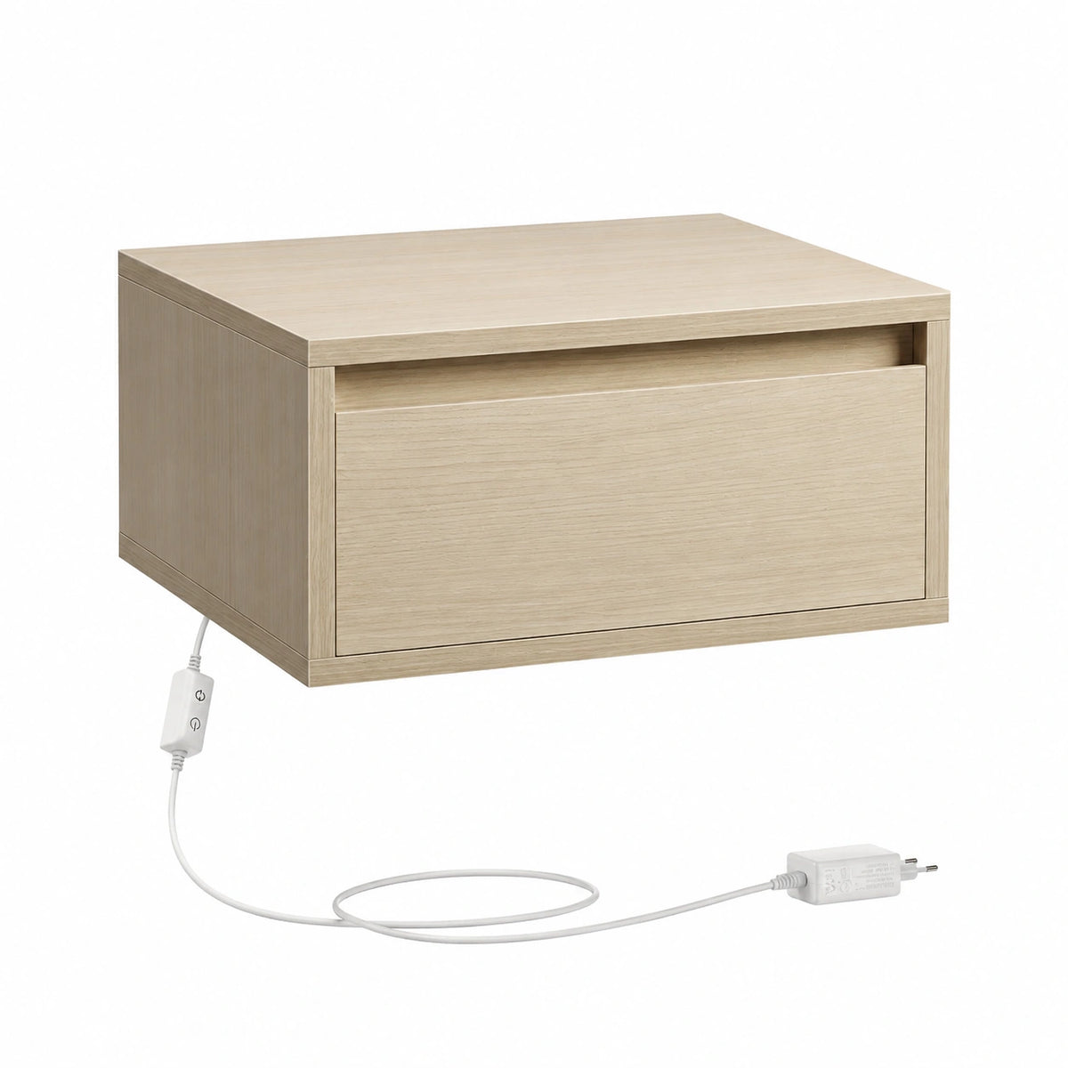 Comodino Pensile, set di 2 Comodini Sospesi, Luce Regolabile, Cassetto, Mensola da Parete