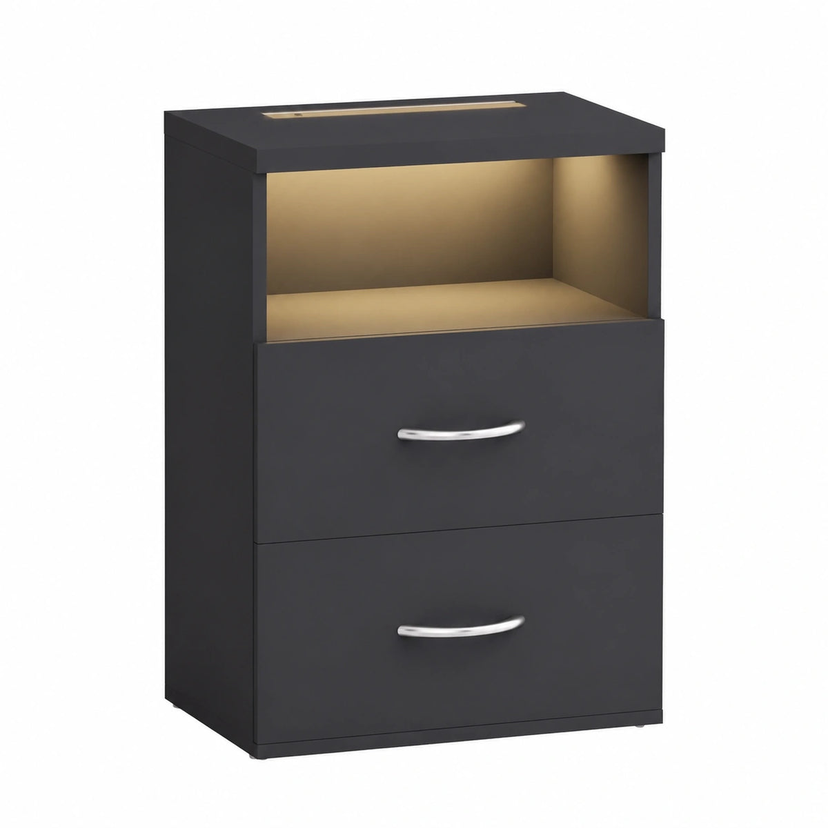Comodino set da 2 Illuminazione LED Touch 40 × 28 × 55cm in Legno 2 Cassetti Camera da Letto Tavolino Comodini