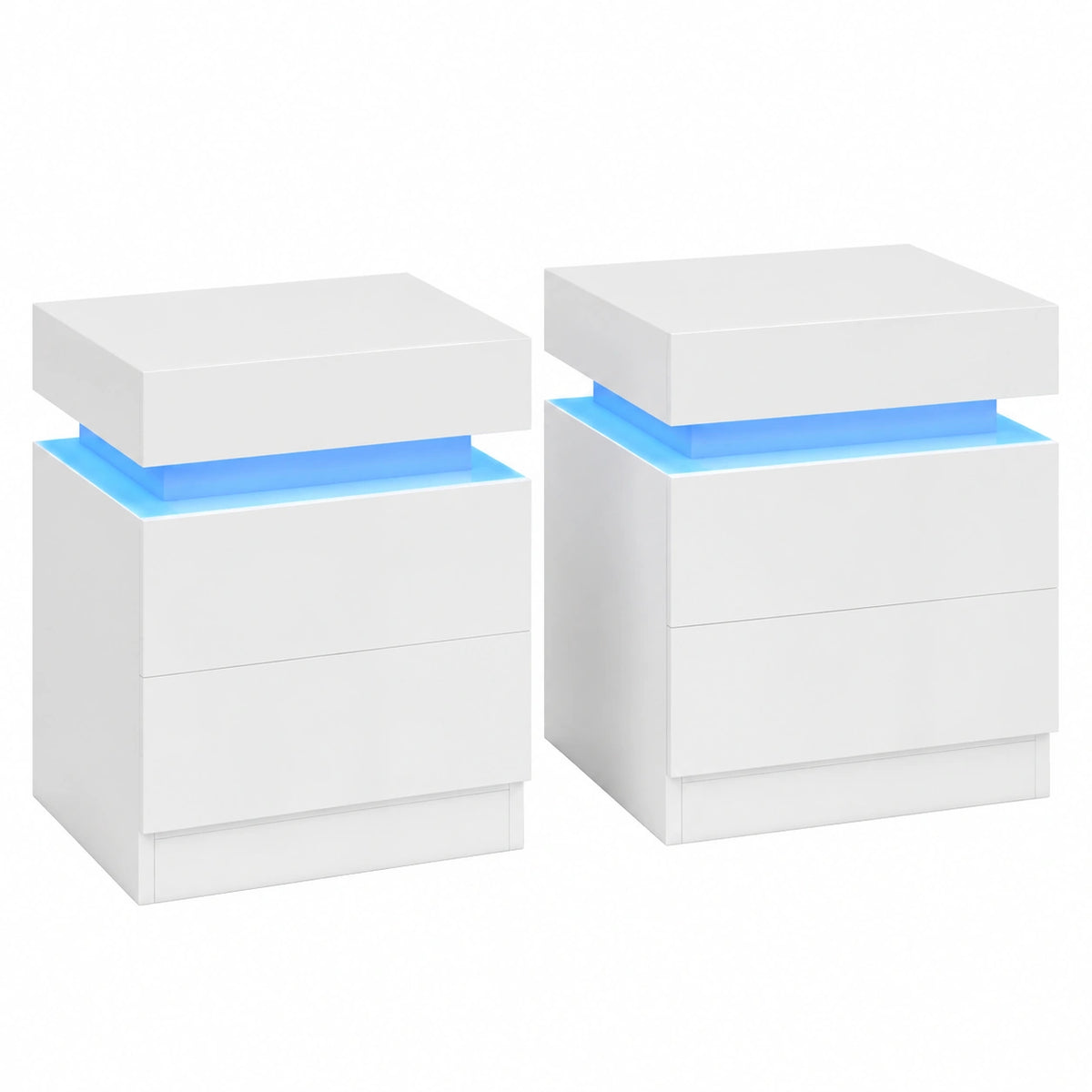 Letto con LED 45 × 35 × 52 cm Bianco Lucido, 16 Colori, 4 Modalità, Coppia di Comodino Salvaspazio, 2 Cassetti