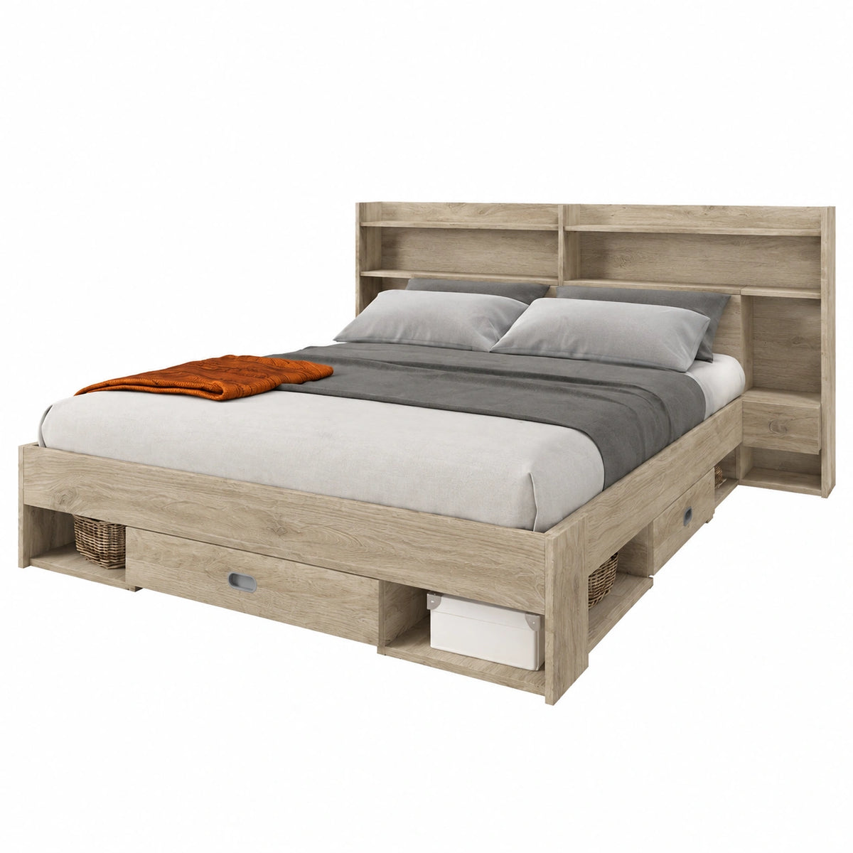 Letto Classica Rovere Stanza Matrimoniale con Letto Comodini E Mensole da Usare Come Libreria Monoblocco Camera Moderna Completa CDLI6