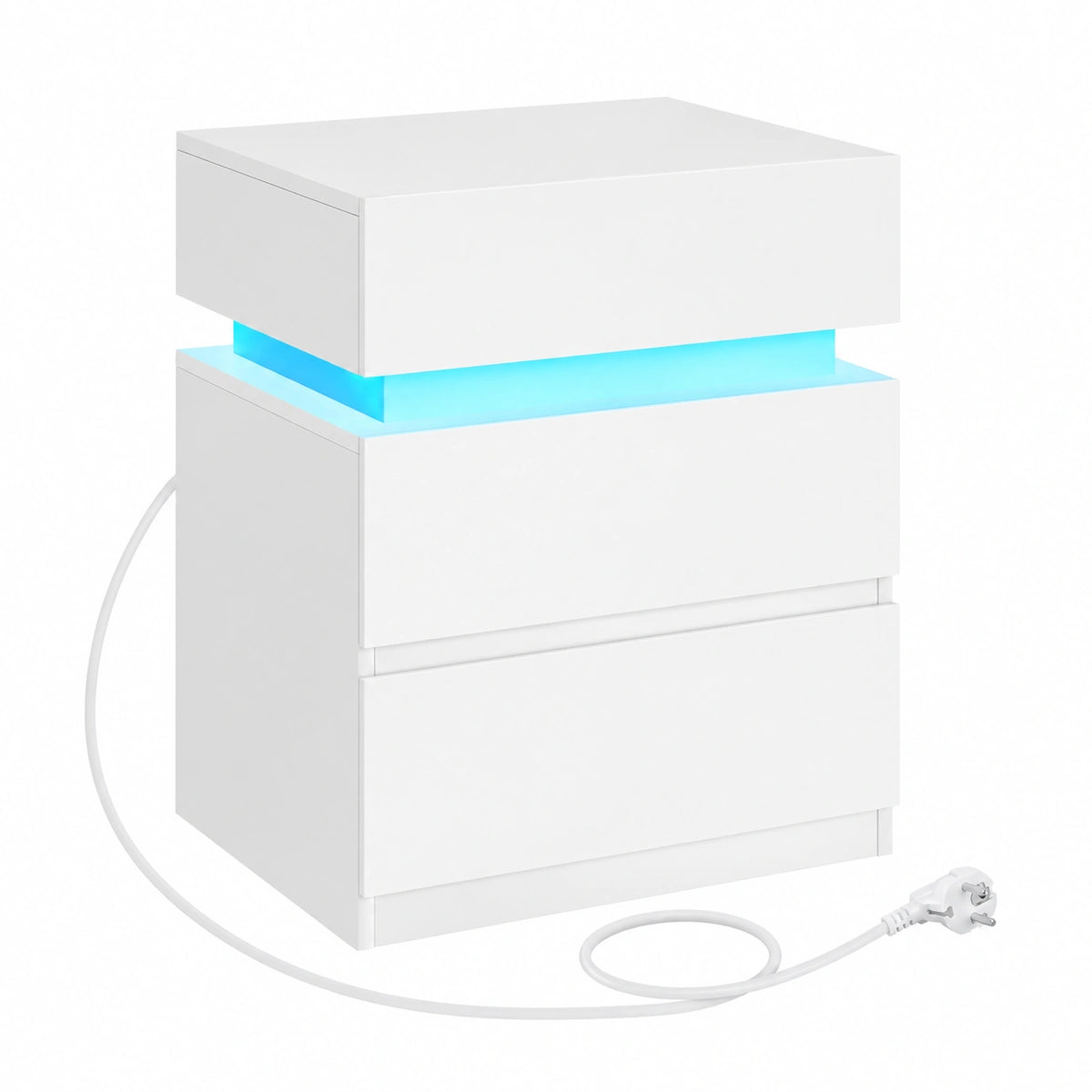 Comodini set di 2 con Stazione di Ricarica, 40 × 35 × 55 cm, Bianco, Comodini a LED Connesso, 2 Prese