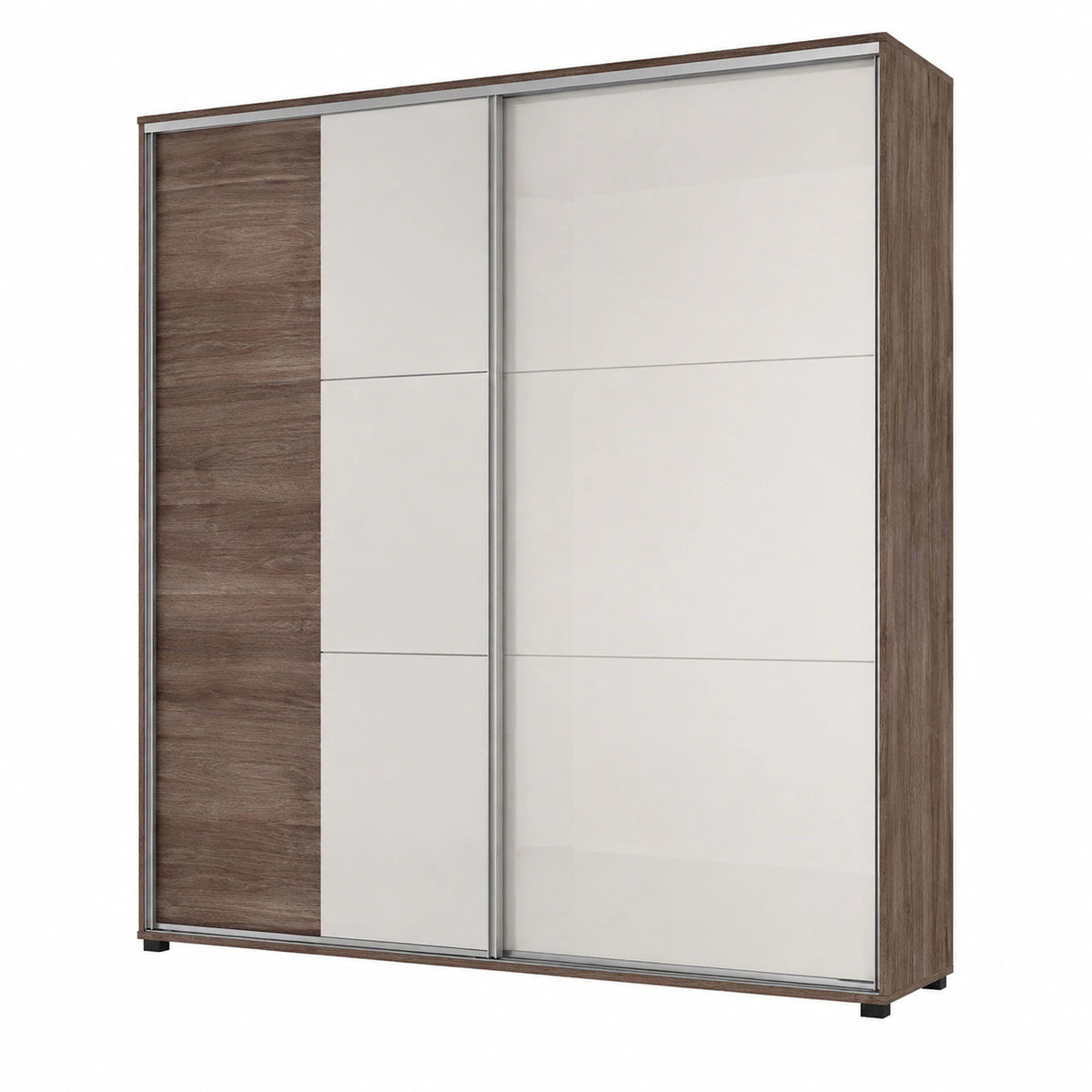 Armadio A Due Ante Scorrevoli Comodini con Due Cassetti Ed Un Ampio Letto Stanza da Letto Moderna E Completa Color Rovere Cacao E Panna CDLI1