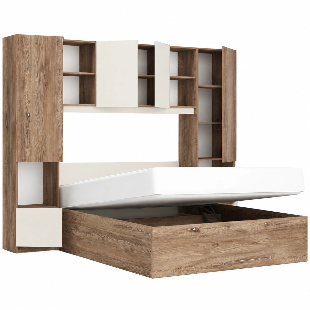 Letto Matrimoniale Moderno Completa con Struttura a Ponte e Letto Contenitore 160 × 200 cm set Completo Marrone e Beige CMG49 (Solo camera)