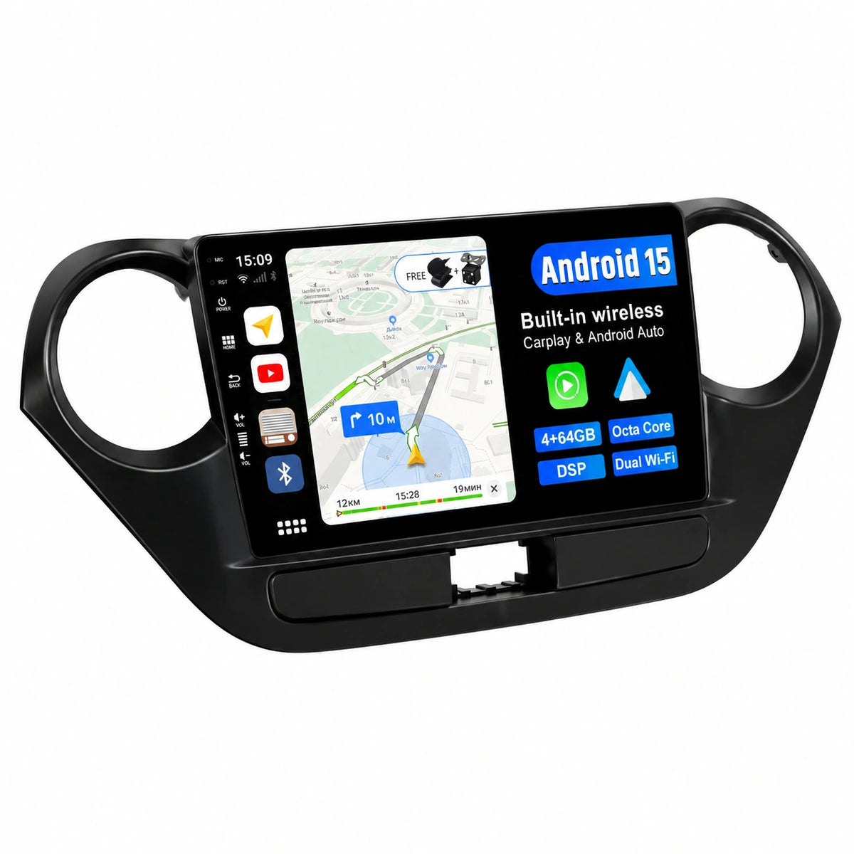 Android 15 IPS Autoradio Per Hyundai Grand I10 (2013-2018) Sat Nav - 4G+64G - Wireless DSP, Carplay, Android Auto - Camera + MIC - DAB Volante
