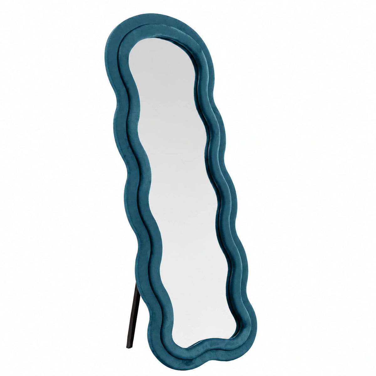 Specchiera da Terra 170 × 70 cm Ondulato Rivestita in Velluto con Supporto in Metallo Specchio Figura Intera Moderno per Camera da Letto Soggiorno