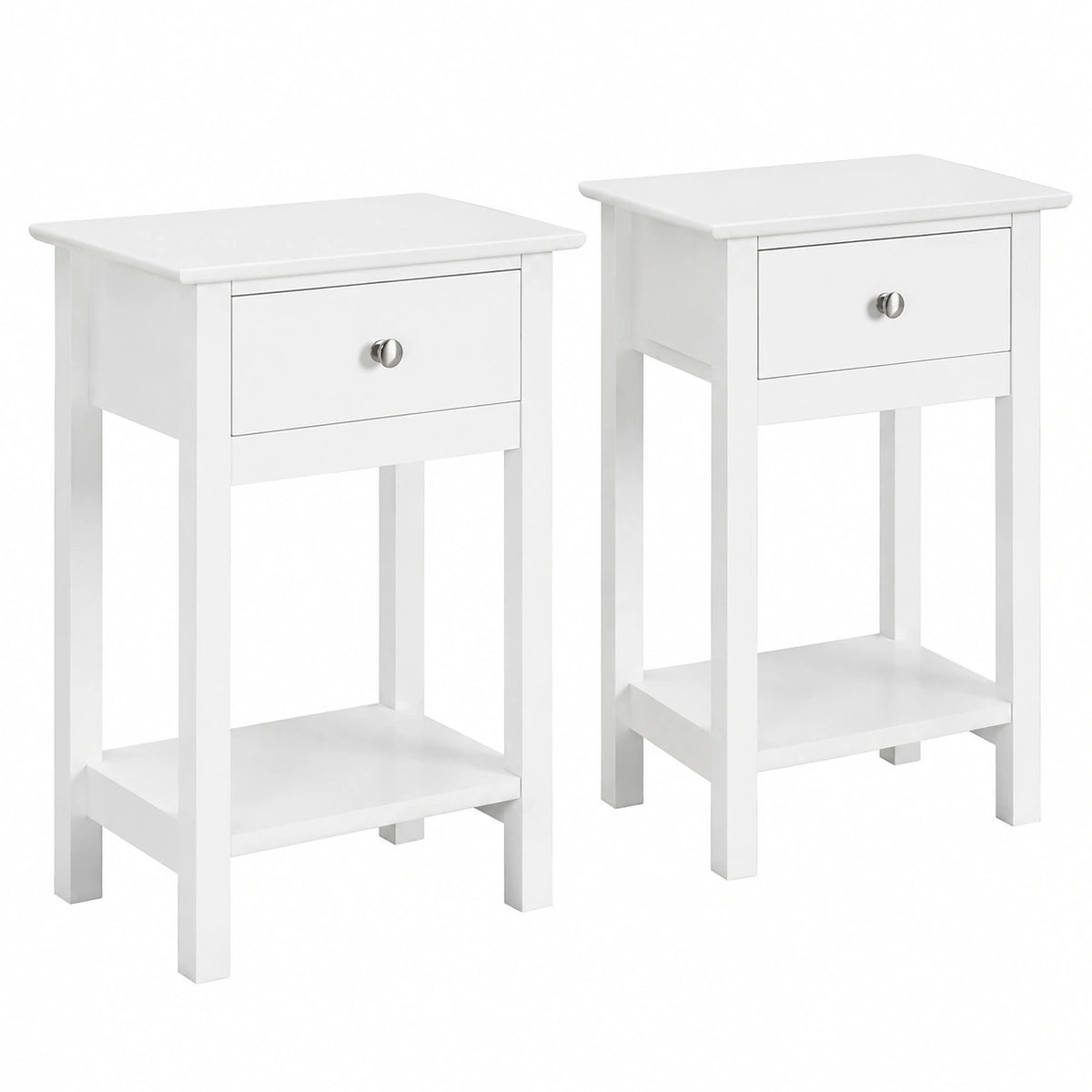 Letto Comodini con Cassetto e Ripiano Tavolini Stile Shabby Chic Tavolini da Divano Moderni da Salotto 40 × 30 × 61 cm Tavolini Laterale Bianco