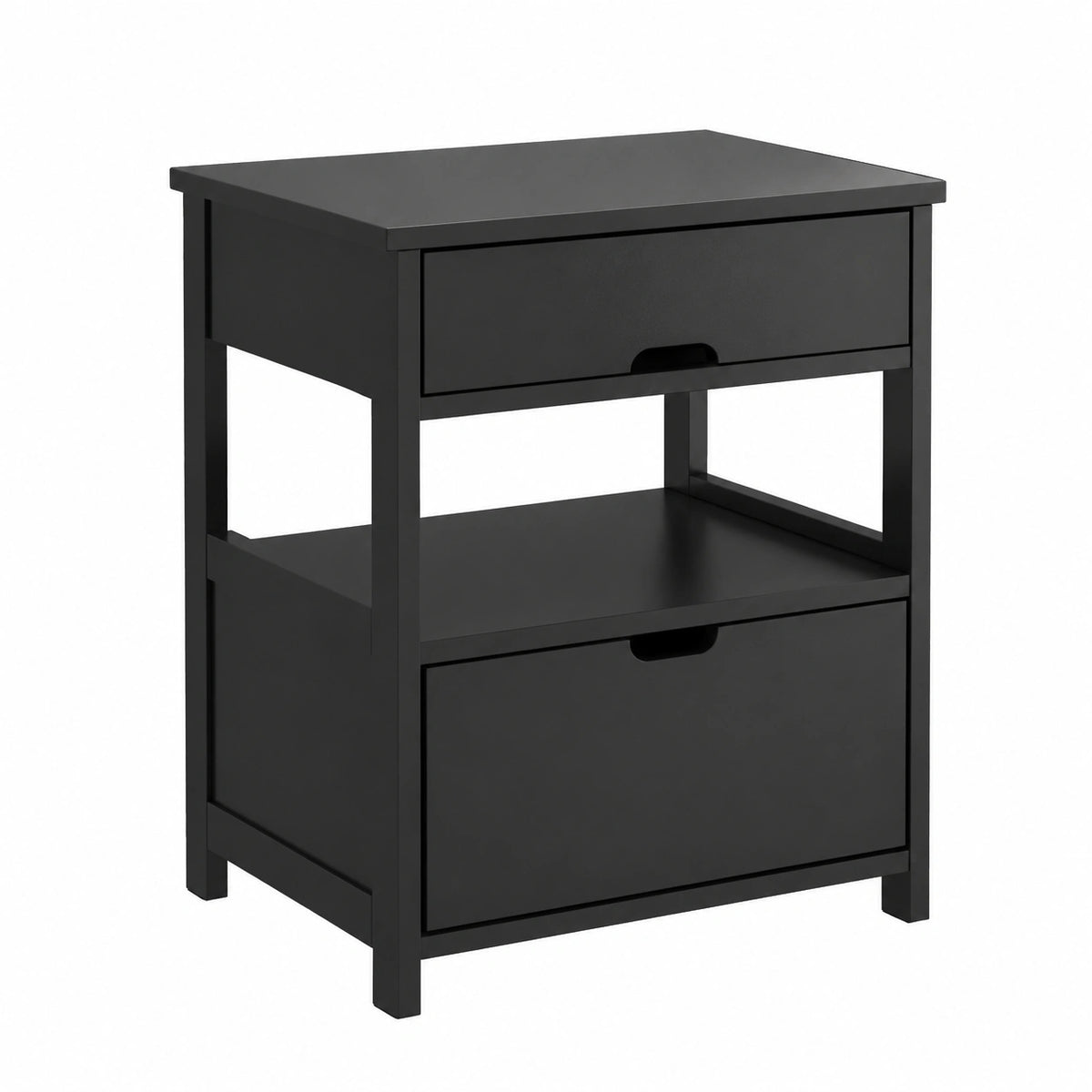 Comodino Camera da Letto - Comodino con 2 Cassetti e 1 Ripiano, Tavolino Salotto - Moderna Cassettiera L45 x P38 x A55 cm Nero FRG258-SCH