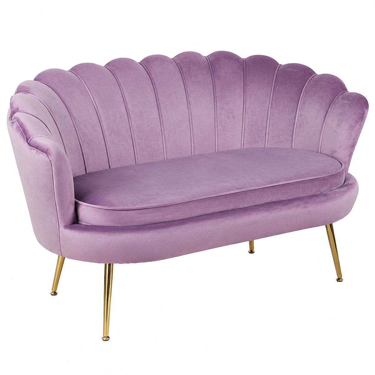 Divano Due 2 Posti In Velluto Forma Conchiglia Gambe In Metallo Camera Soggiorno Ufficio - Violetto